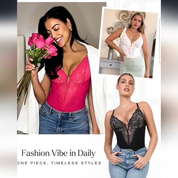 Popilush V-Neck Lace Corset Shapewear Bodysuit With Tummy Control Size 3XL - Picture 2 of 9